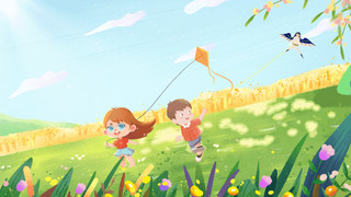 春分卡通可爱春天放风筝春游背景GIF动态图放风筝背景